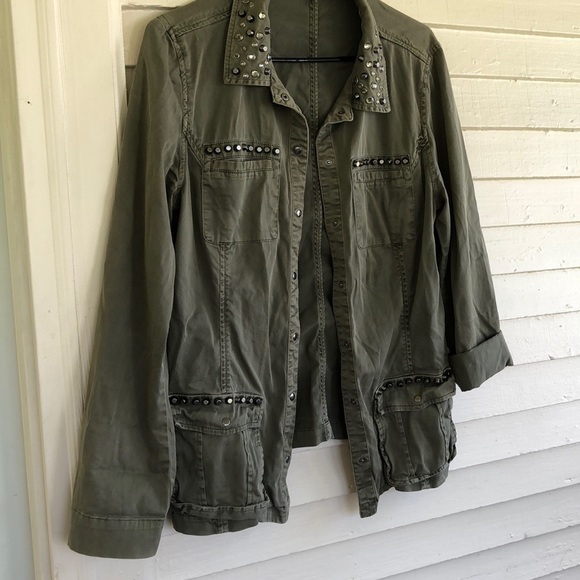 ❌ SOLD Guess olive green military top jacket stud - Picture 7 of 8